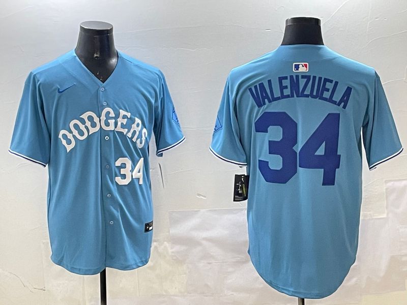 Men Los Angeles Dodgers 34 Valenzuela Light Blue Joint Name 2025 Nike MLB Jersey style 31619